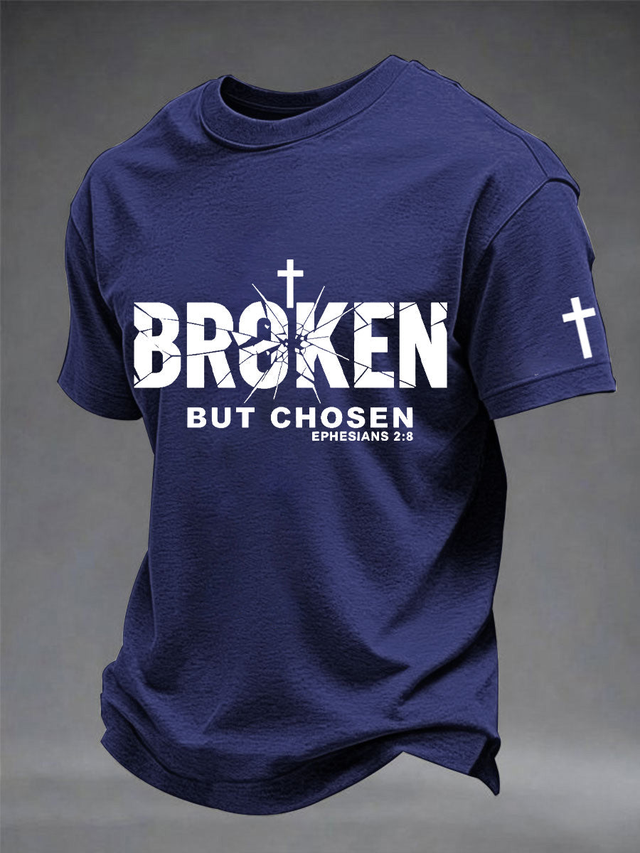 Men's Christian Cross Broken But Chosen Print Tee