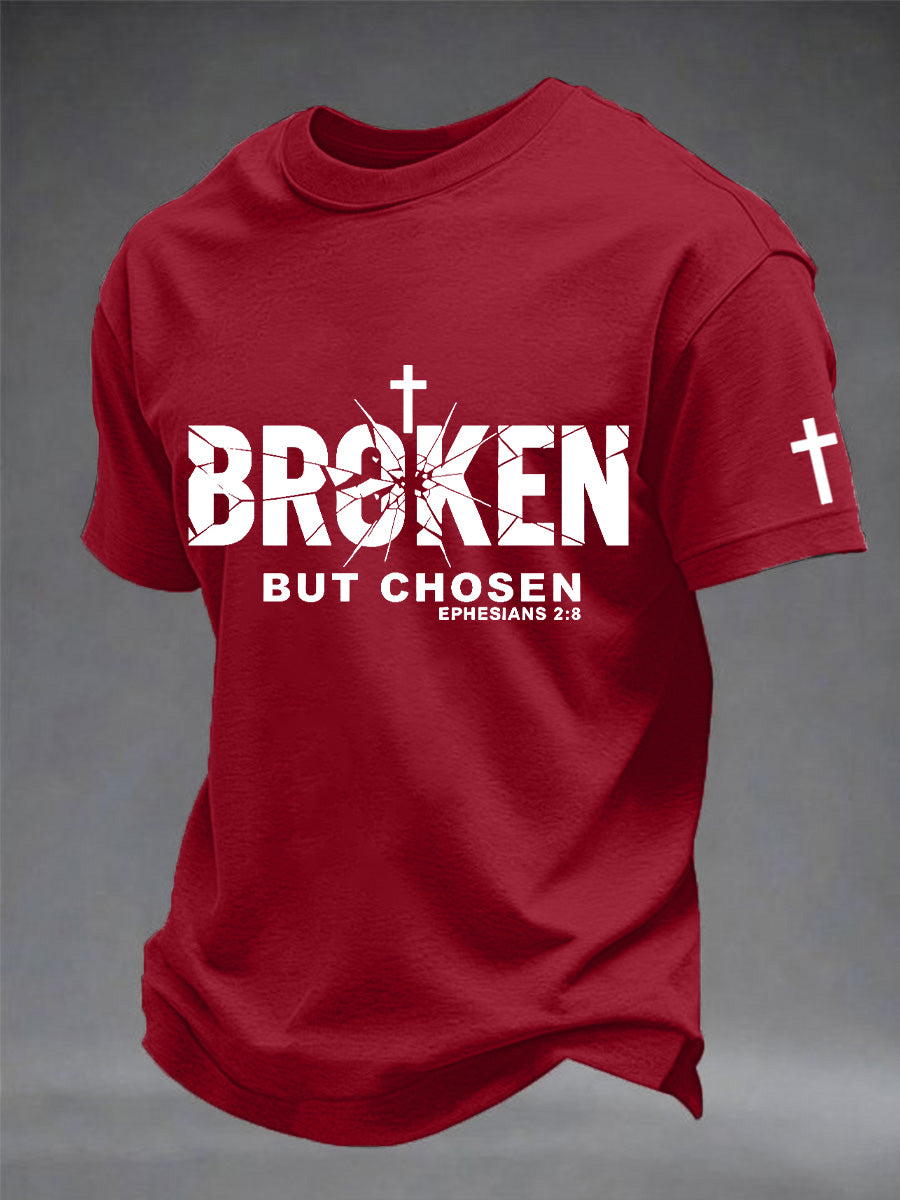 Men's Christian Cross Broken But Chosen Print Tee