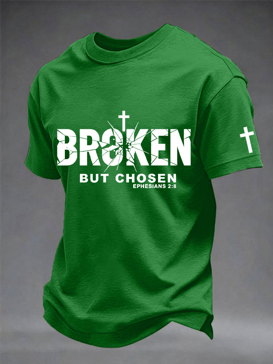 Men's Christian Cross Broken But Chosen Print Tee