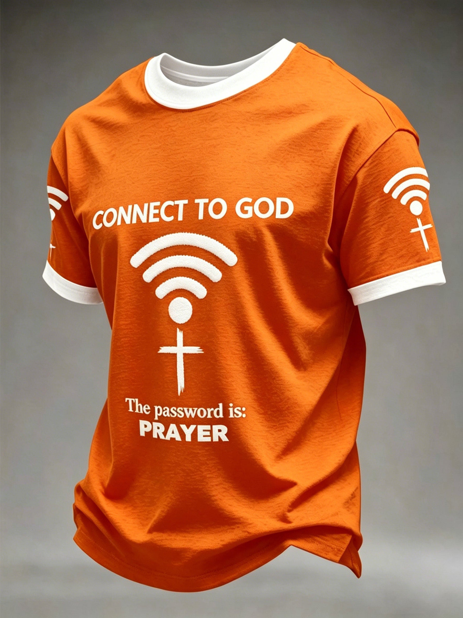 Men's "Connect To God,The Password IS Prayer" Print Casual T-Shirt