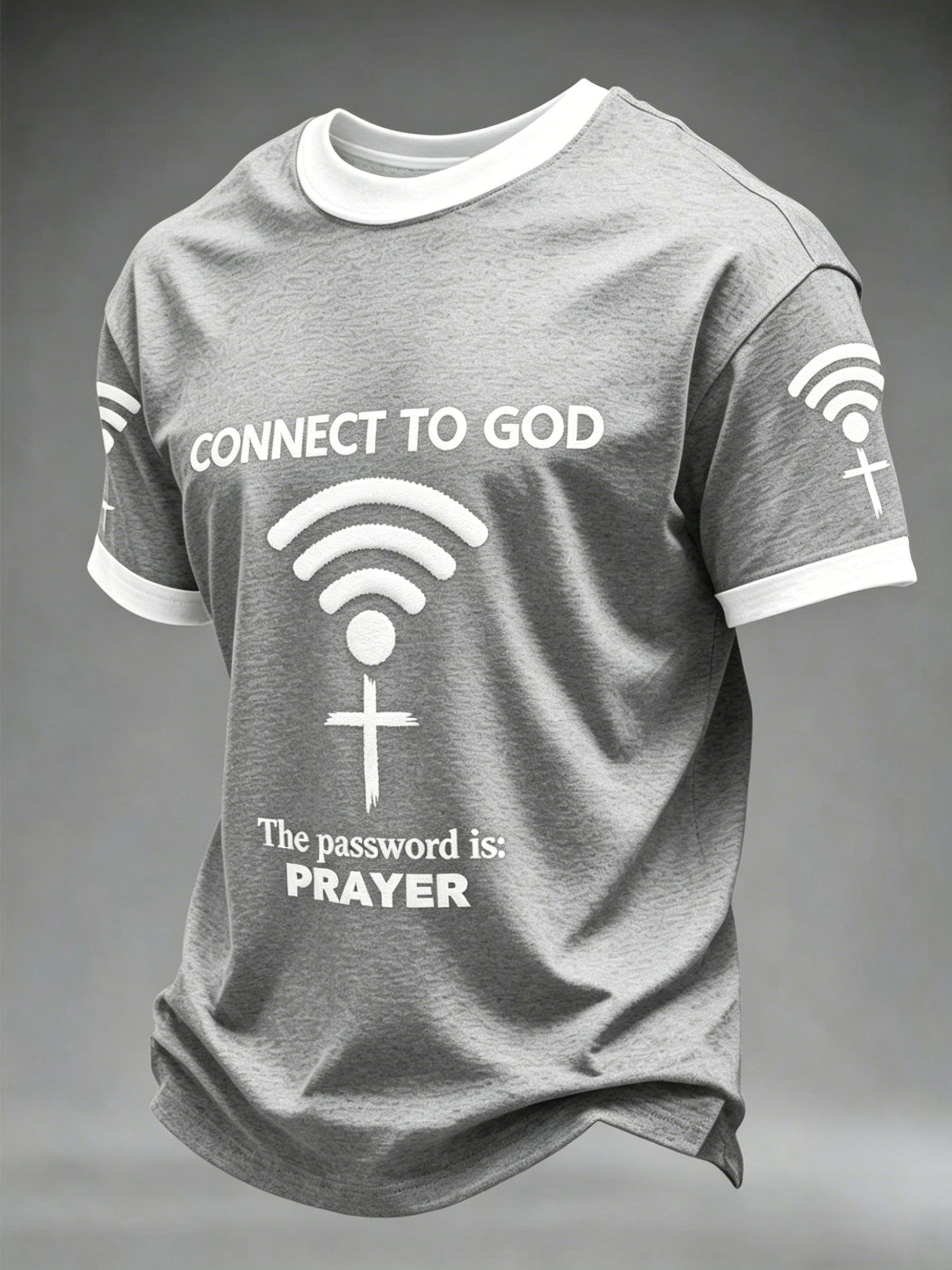 Men's "Connect To God,The Password IS Prayer" Print Casual T-Shirt