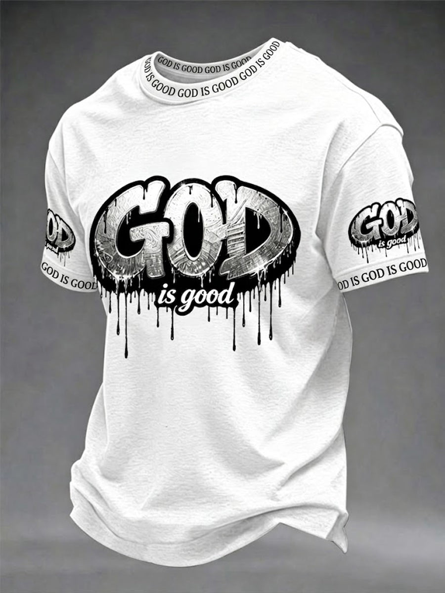 Herren T-Shirt mit christlichem Kreuzmotiv „Gott ist gut“, kurzärmlig