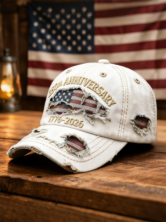 Casquette de baseball vintage en jean vieilli drapeau 250e anniversaire des États-Unis