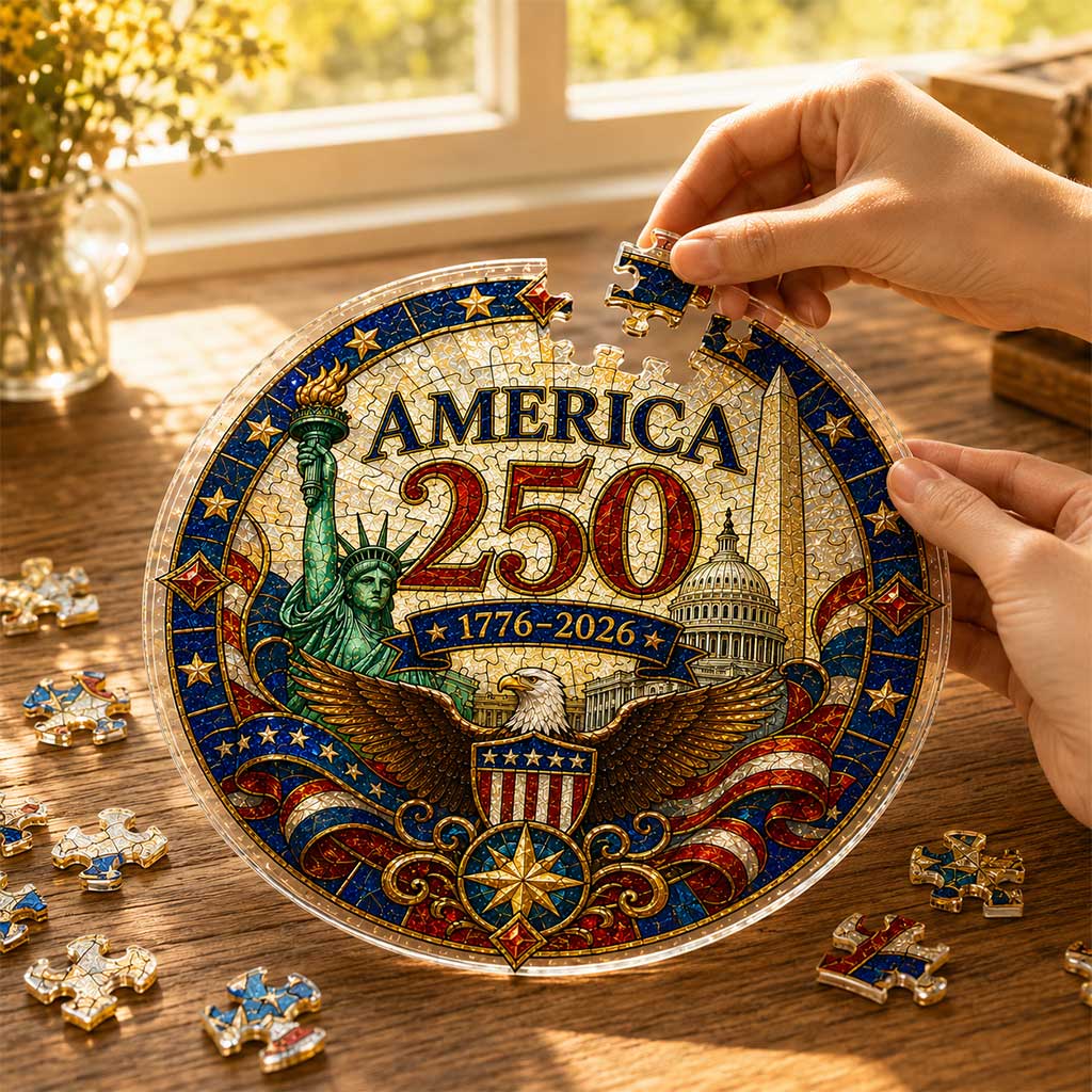America 250th Anniversary Acrylic Puzzle Hanging Ornament – 1776–2026 Patriotic Window Suncatcher Decor