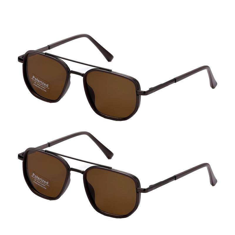 Lunettes de soleil polarisées géométriques pour hommes à double pont – Monture en métal style rétro