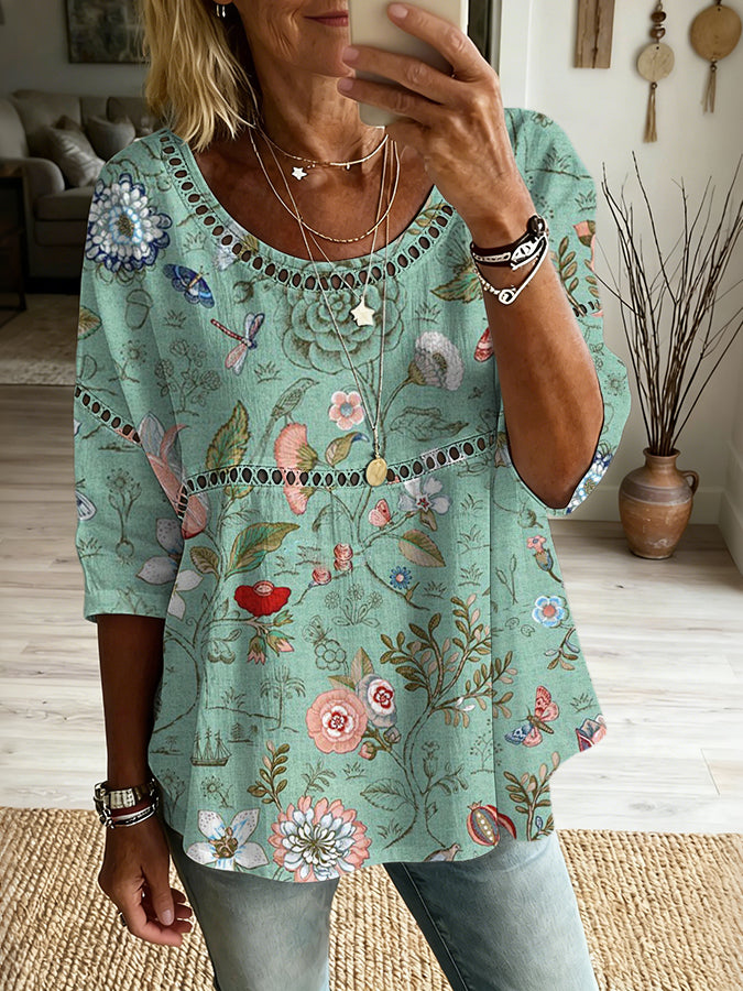 Haut imprimé floral multicolore décontracté pour femme