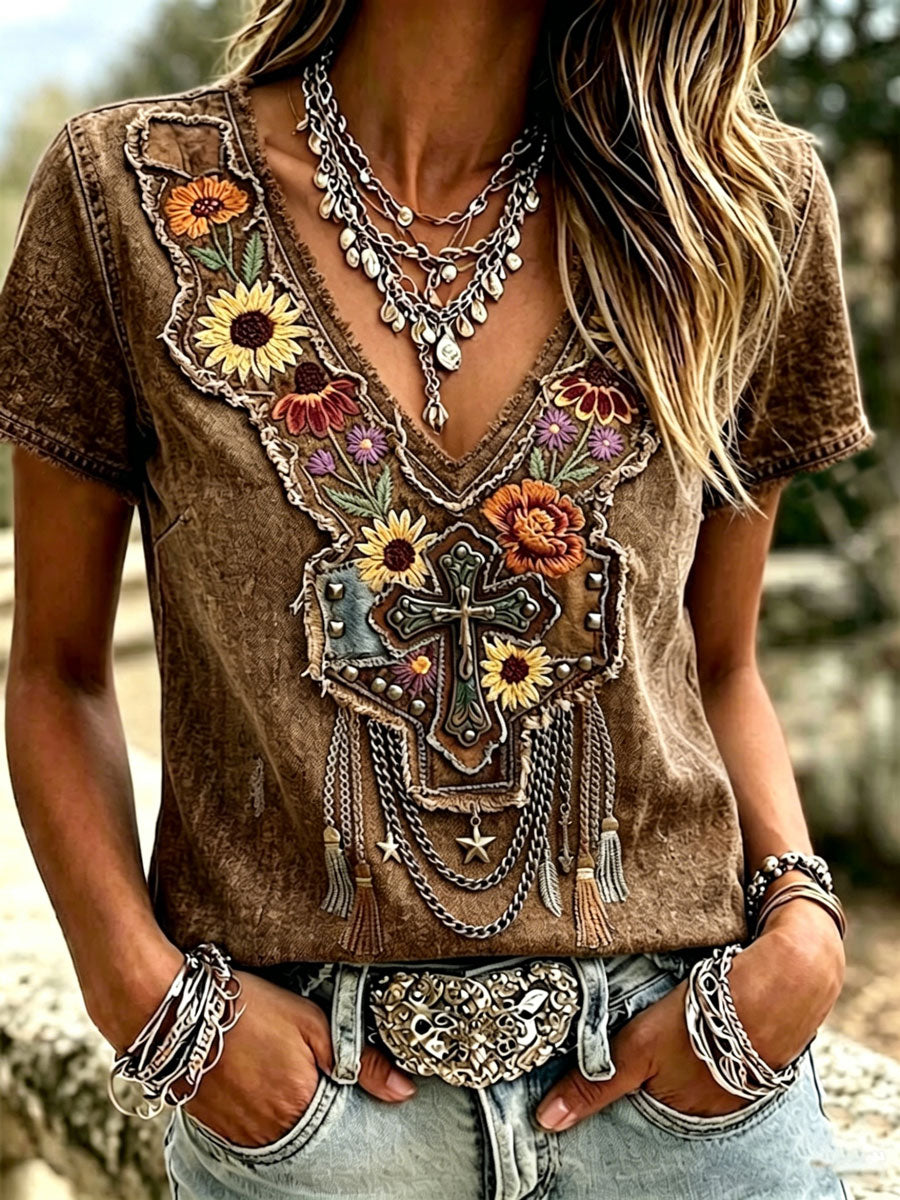 Women'S Casual Retro Western-Style Faith T-Shirt