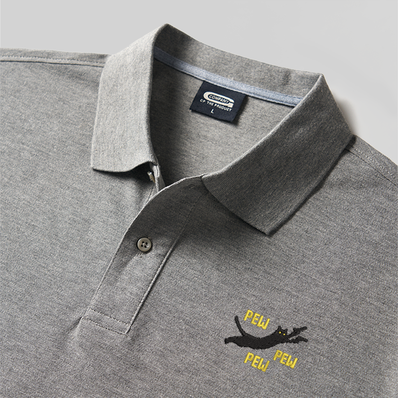 Pew Pew Pew Katze Geek Besticktes Poloshirt