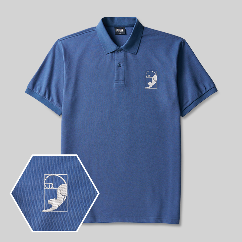 Fibonacci Cat Geek Embroidered Polo Shirt