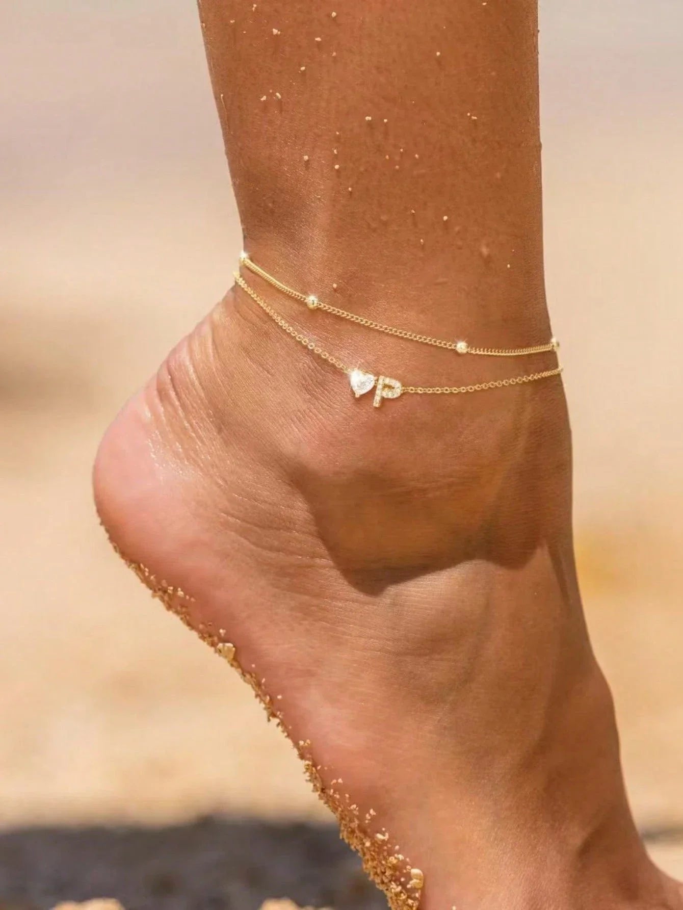 Gold Herz Charm Anfangs-Fußkette