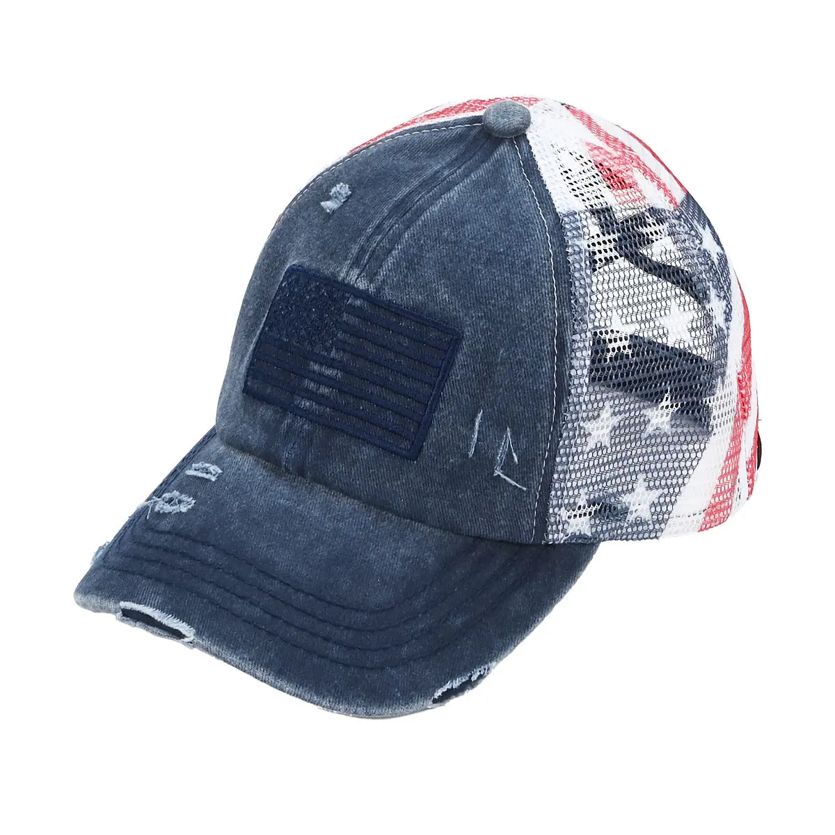 Casquette de baseball en coton drapeau américain avec dos croisé pour femme