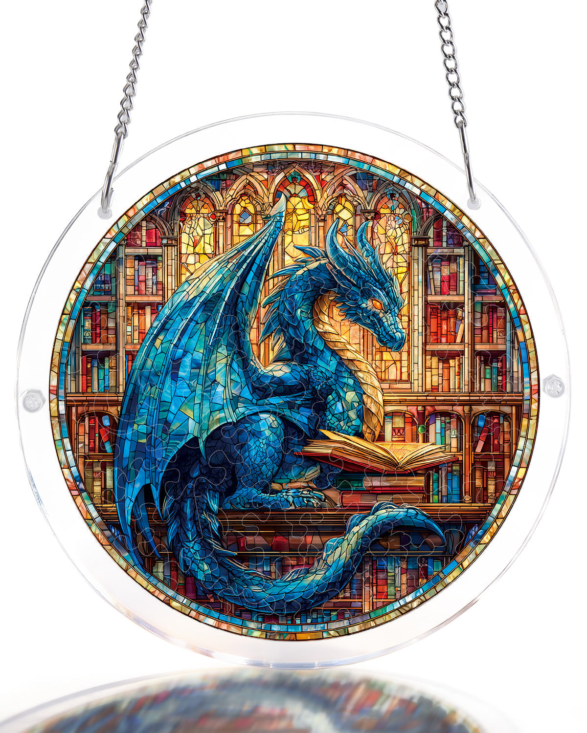 Das Blaue Drachen Bibliotheks-Licht-Sonnenfänger-Acrylfensterkunst