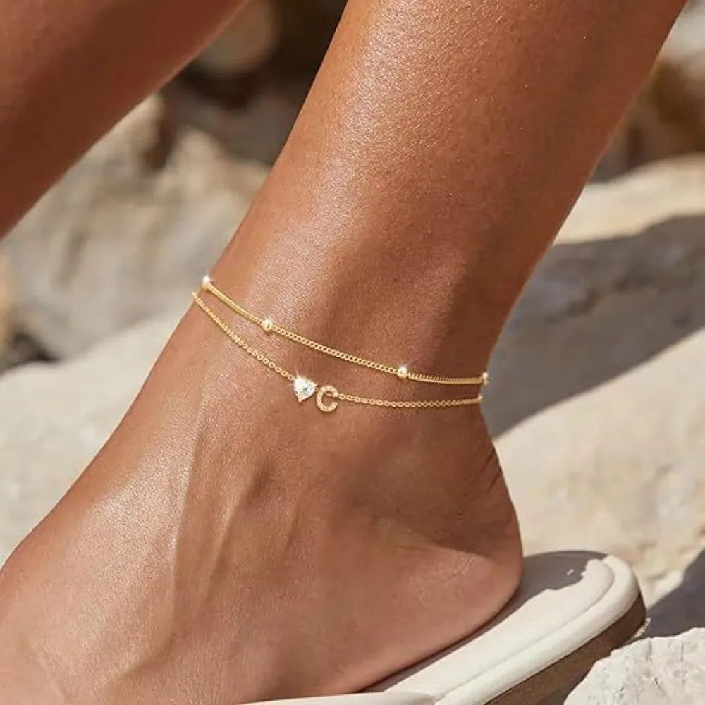 Gold Herz Charm Anfangs-Fußkette