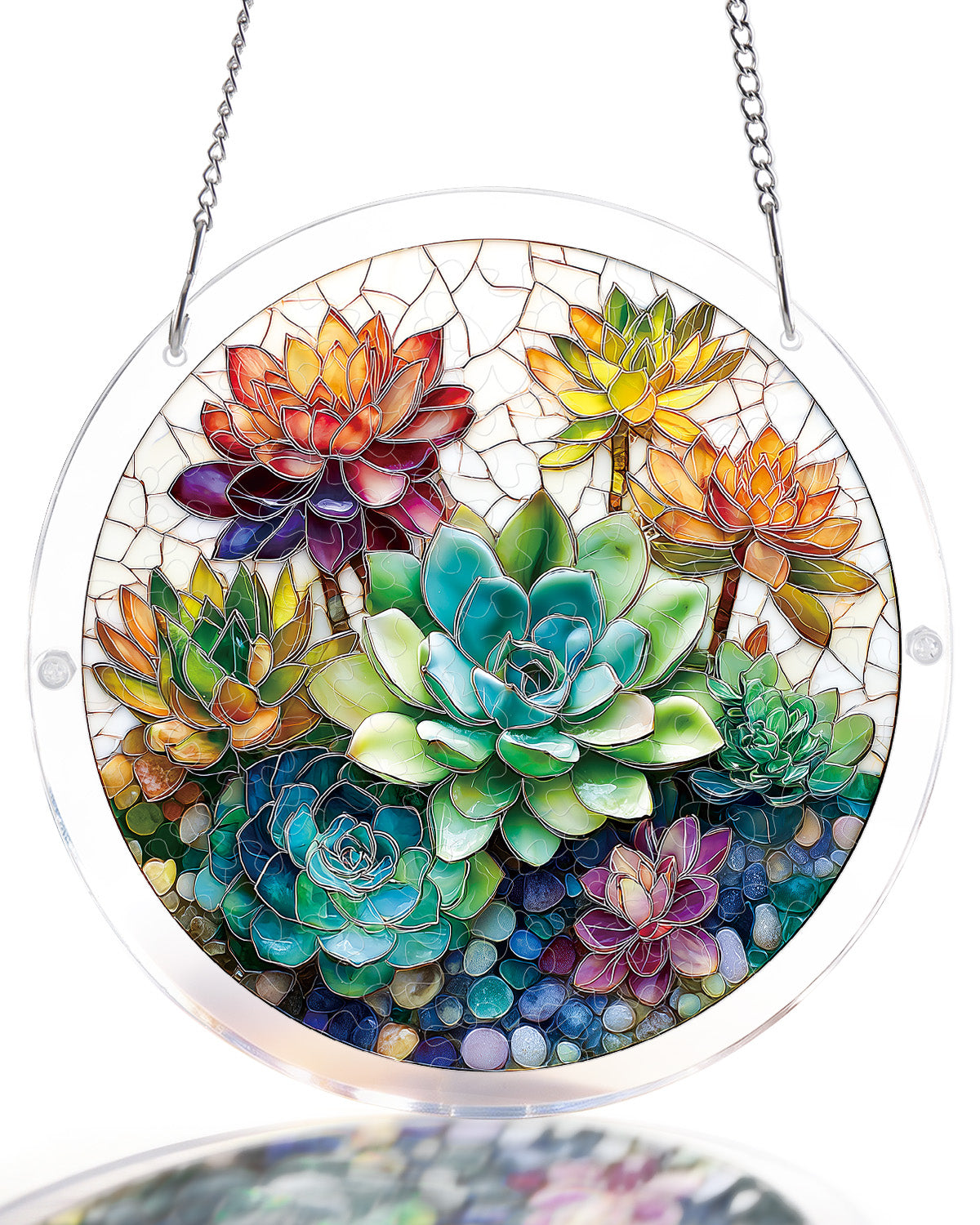 Verträumter Sukkulenten-Garten-Lichtfänger – Acryl-Fensterkunst