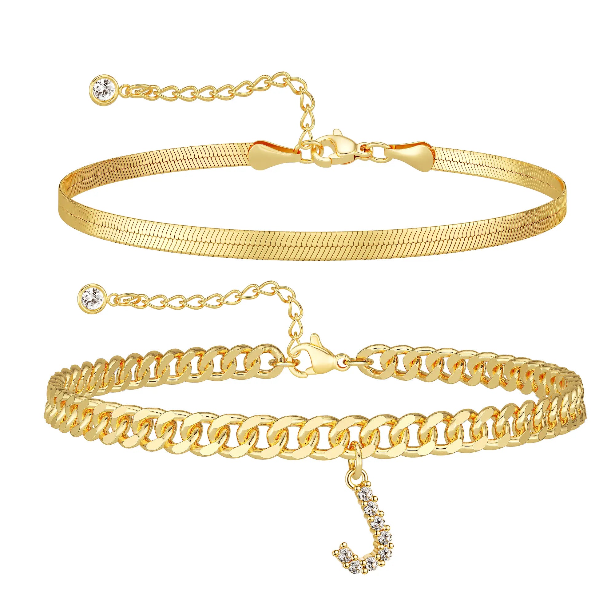 Damen-Gold-Fußkettchen-Set mit Buchstabenanhänger
