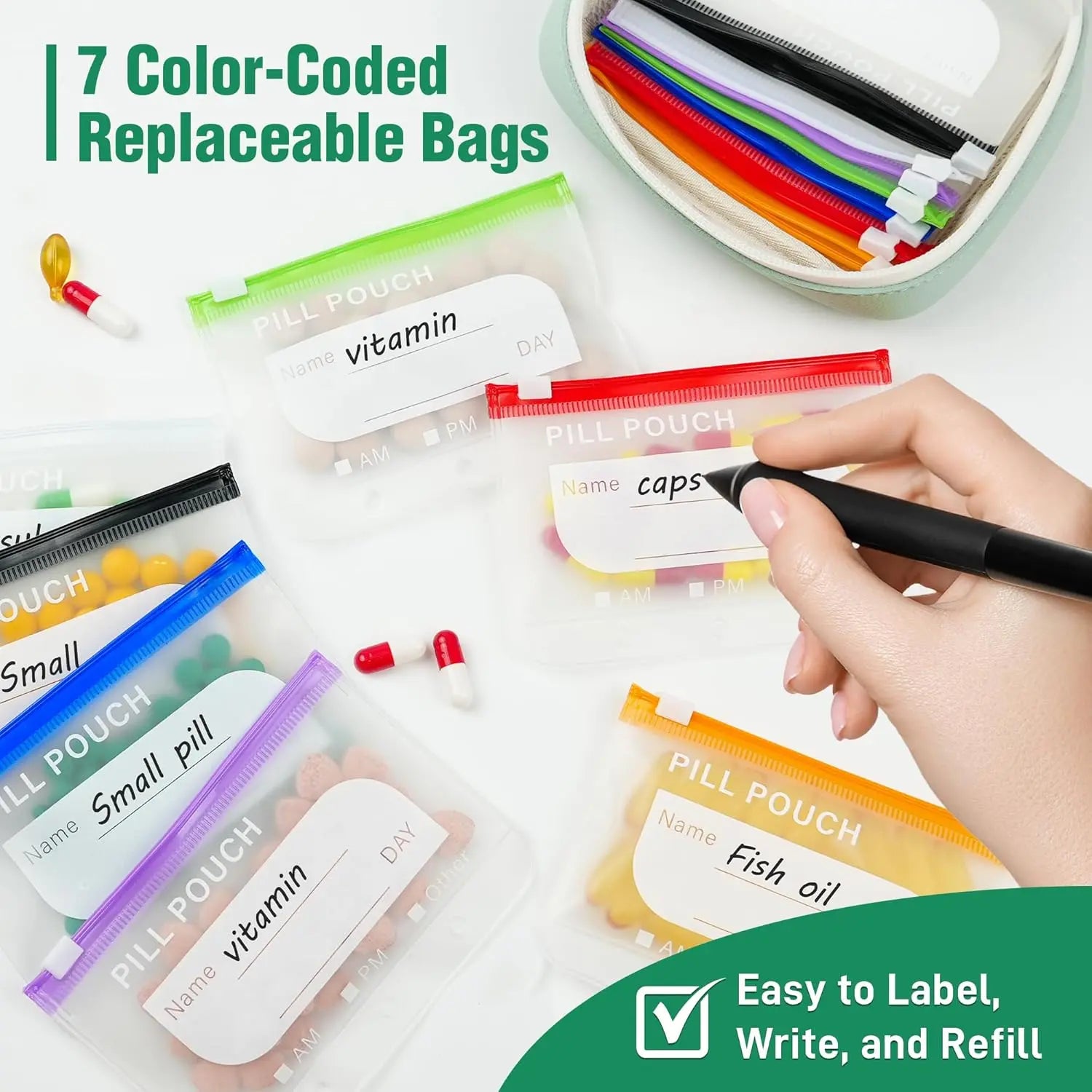 A8 Large Waterproof Travel Pill Organizer Set