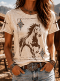 Women'S Western Style Animal Cross Round Neck T-Shirt