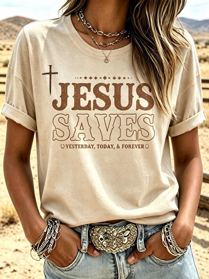 Damen T-Shirt mit „Jesus rettet“ Aufdruck, lässig