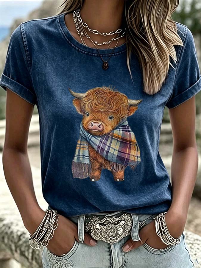Damen-T-Shirt mit Western-Cartoon-Animation-Print