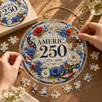 America 250th Anniversary Acrylic Puzzle Hanging Ornament – 1776–2026 Patriotic Floral Window Décor