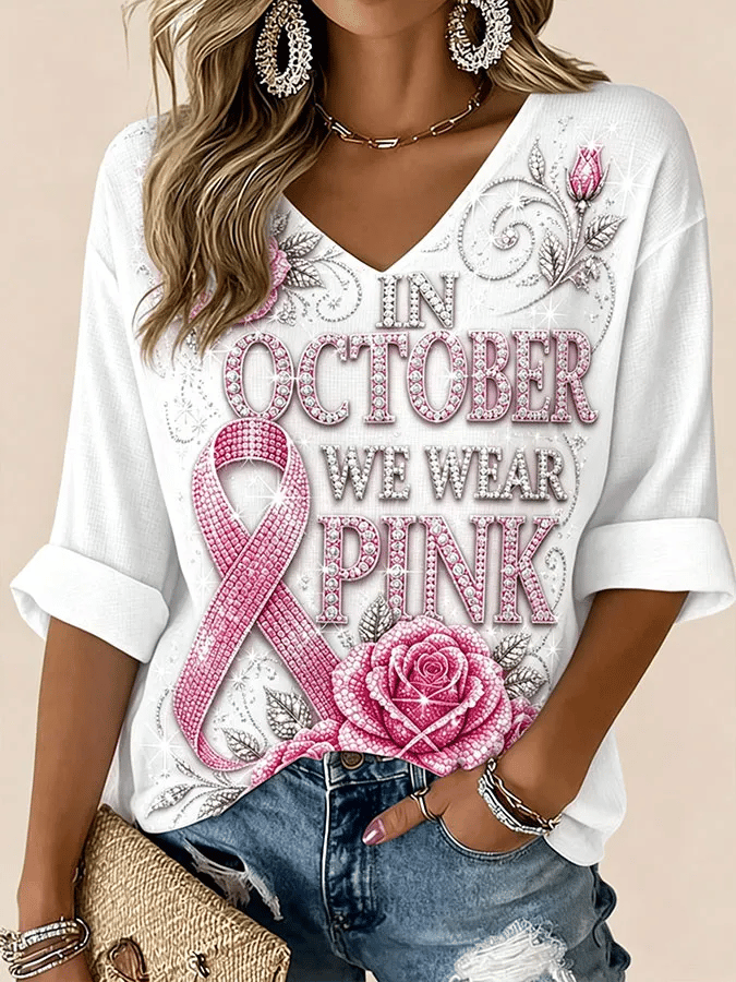 Women's Retro Breast Cancer Awareness Print Top
