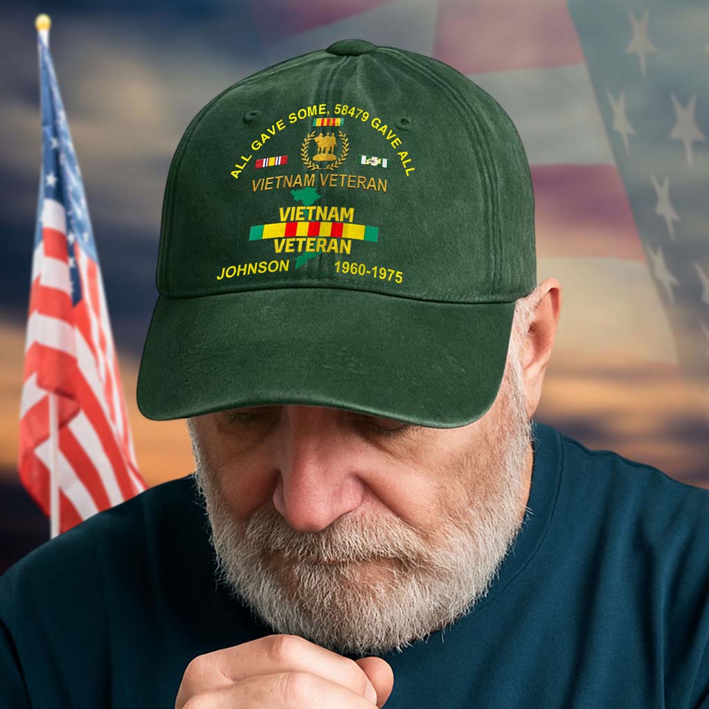 Casquette personnalisée en coton délavé vieilli imprimée vétéran du Vietnam