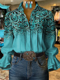 Damen Retro Lässiges Western-Muster-Hemd