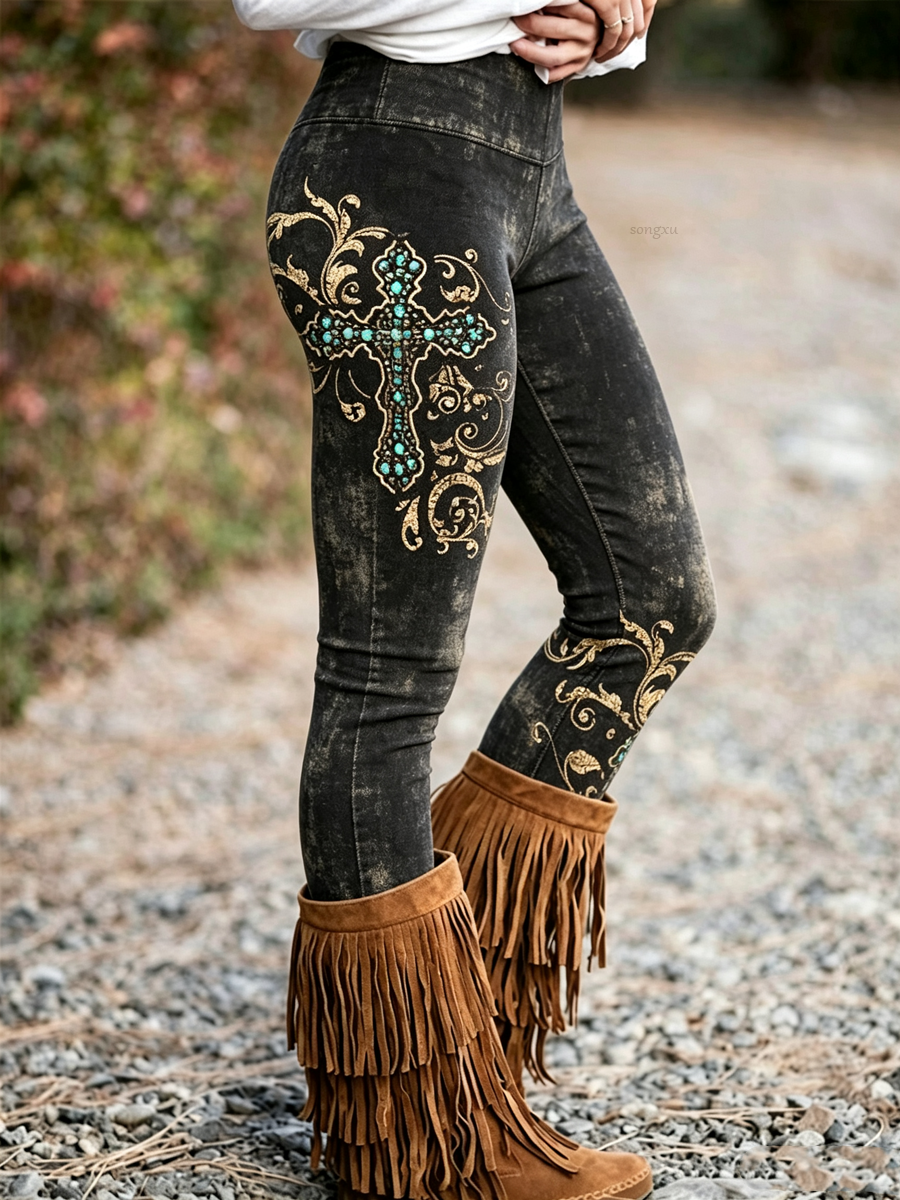 Bedruckte Damen-Leggings im Western-Stil