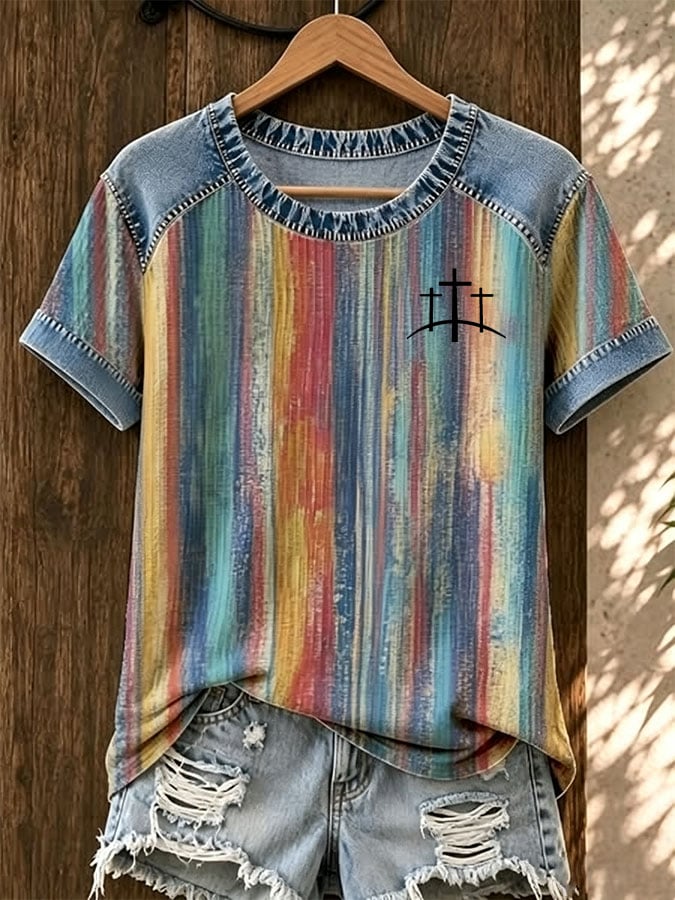 Women's Casual Waffle Print Knit T-shirt