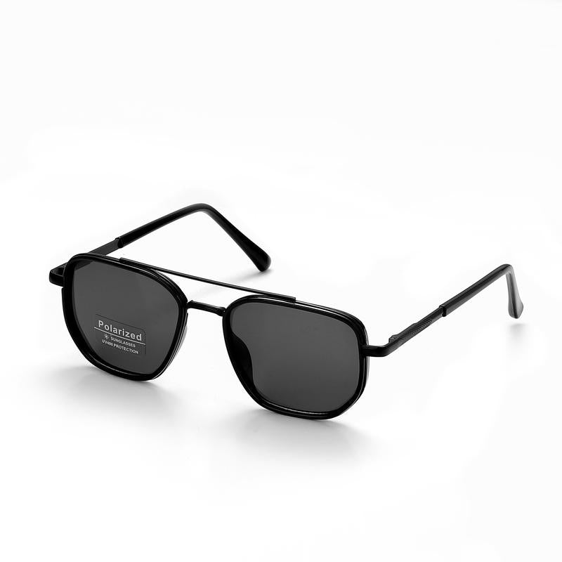 Lunettes de soleil polarisées géométriques pour hommes à double pont – Monture en métal style rétro