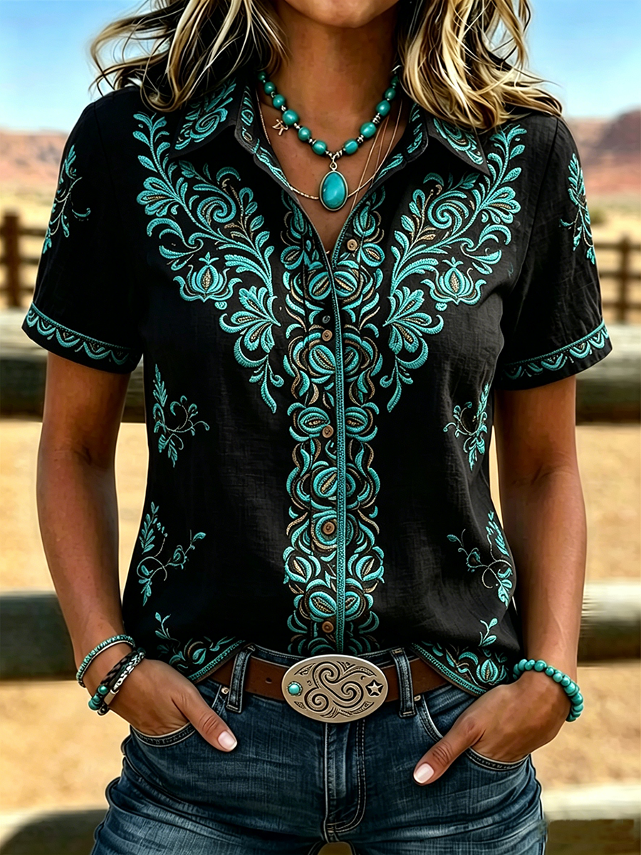 Women's Retro Ethnic Art Printed Shirt