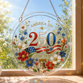 America 250 Acrylic Puzzle Hanging Ornament – 1776–2026 Patriotic Window Suncatcher with Floral Flag, Liberty Bell & Torch Design