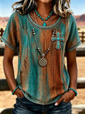 Damen T-Shirt mit Western-Motiv, Glaube und Hohlelementen