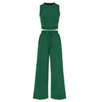 Ribbed Crop Top & Wide-Leg Pants Set
