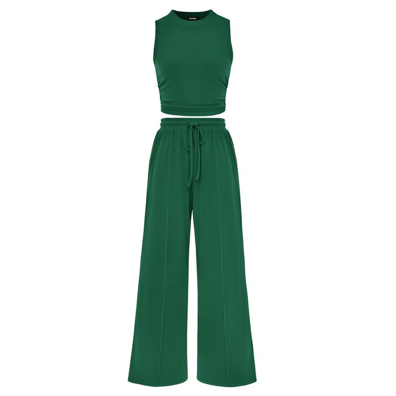 Ribbed Crop Top & Wide-Leg Pants Set