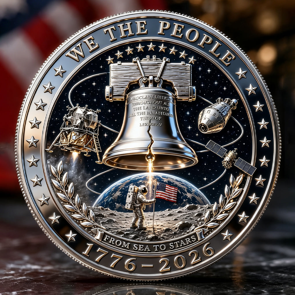 Pièce commémorative aérospatiale du 250e anniversaire de l'Amérique | Médaille de collection Cloche de la Liberté et Exploration spatiale 1776–2026