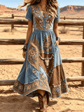 Damen Retro Western Print Kurzarmkleid