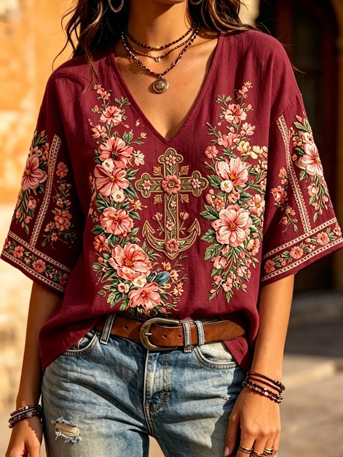 Women's Floral Cross-Print Top