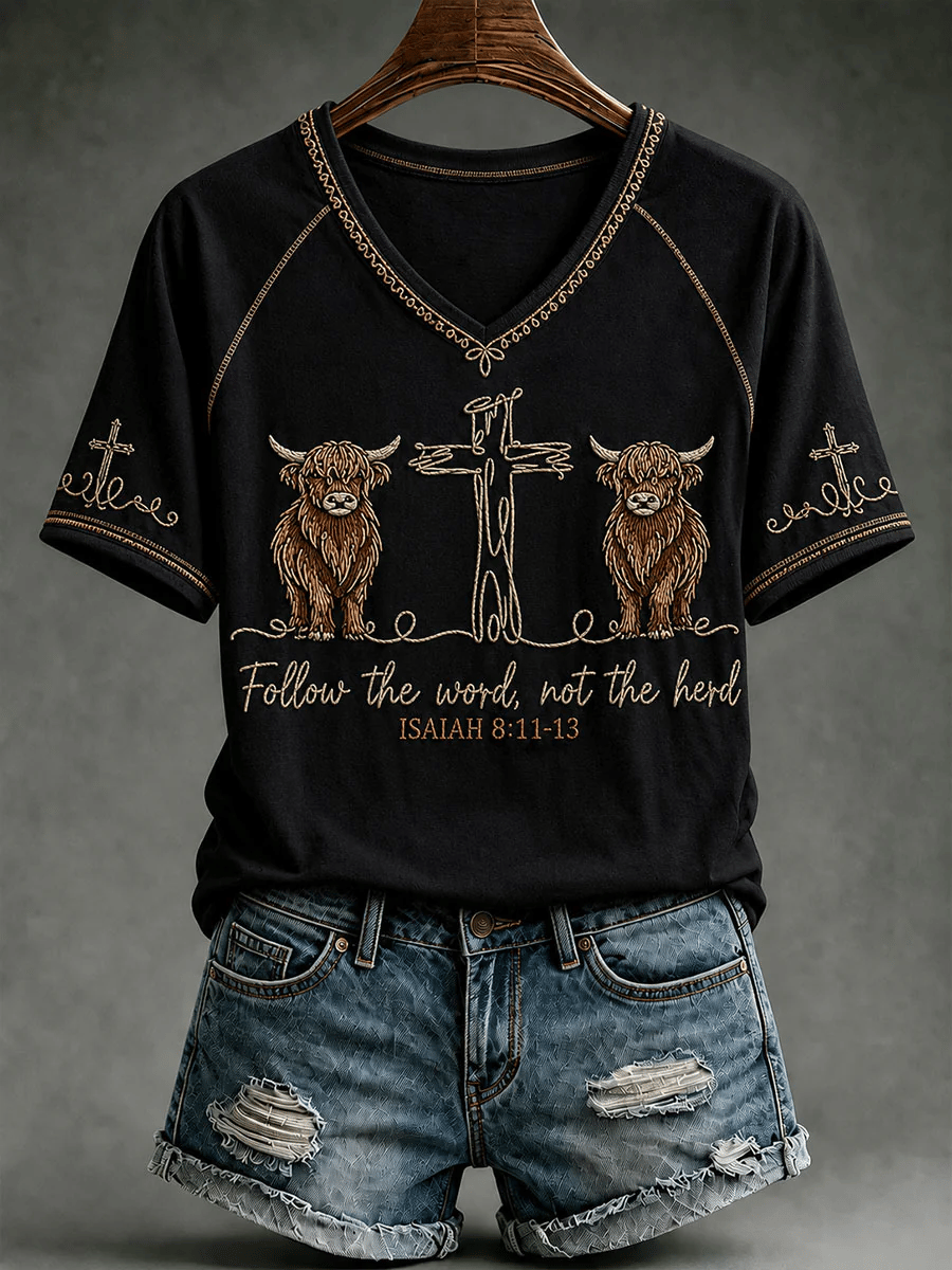 Damen Highland Rind Folge dem Wort Nicht der Herde Bedruckte T-Shirts