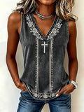 Damen Retro Kreuz-Print Tank Top