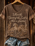 Damen Western Glaube Print V-Ausschnitt Oberteil