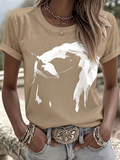 Western-T-Shirt für Damen mit Tierkreuz und Rundhalsausschnitt