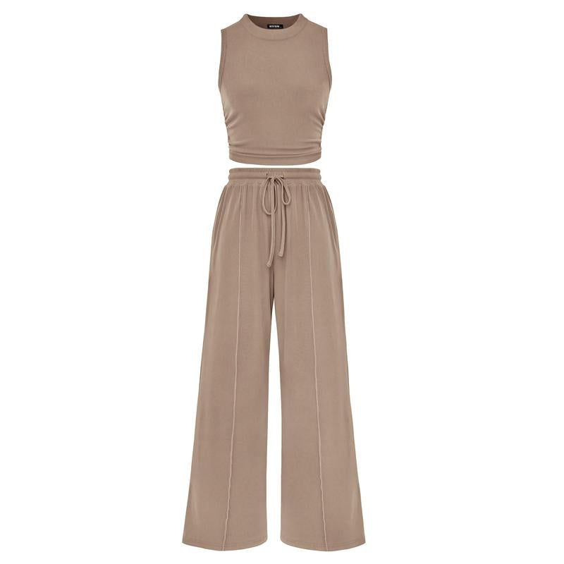 Ensemble crop top côtelé et pantalon large