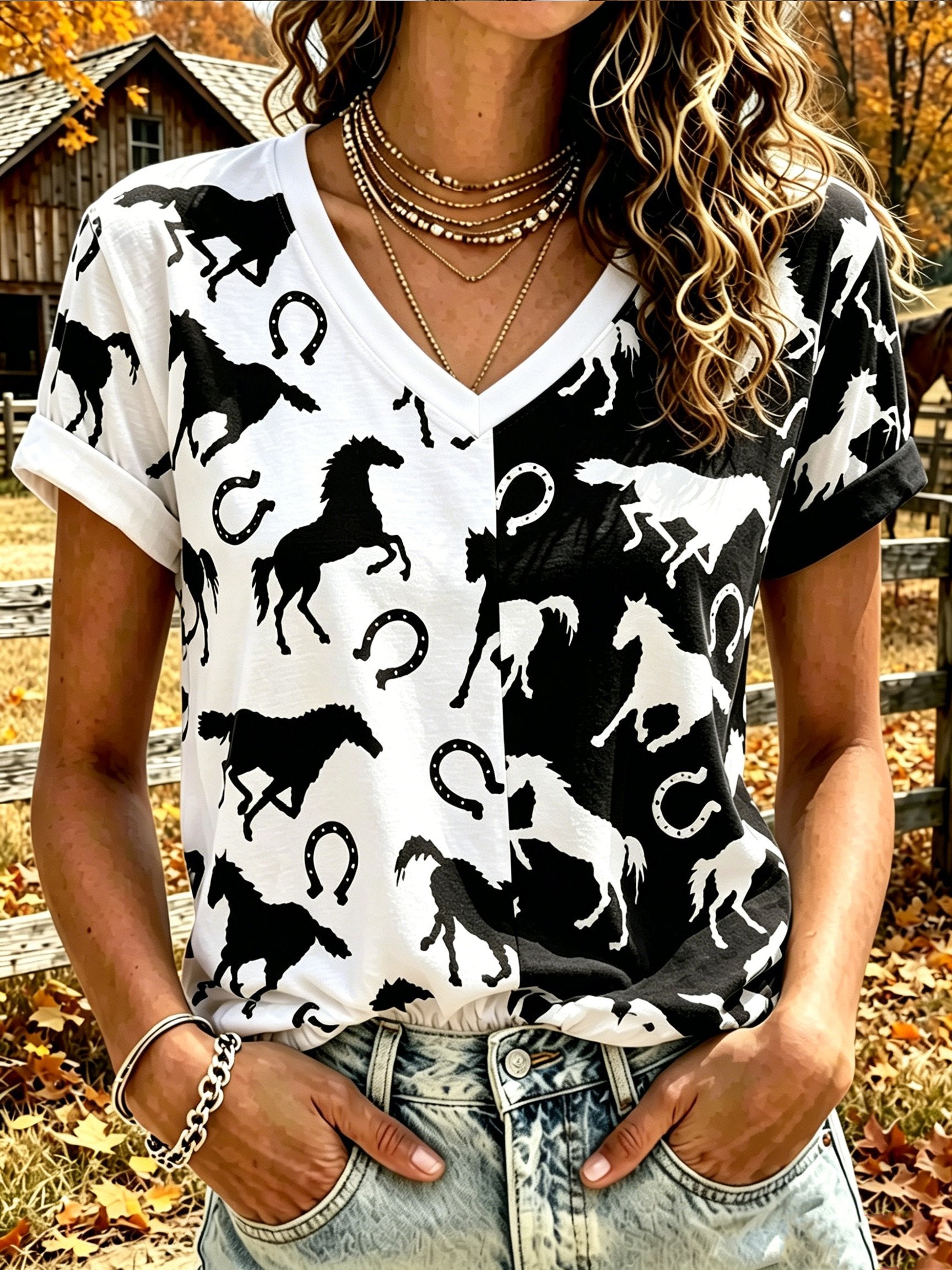 Women's Vintage Western-Style Printed Casual Top