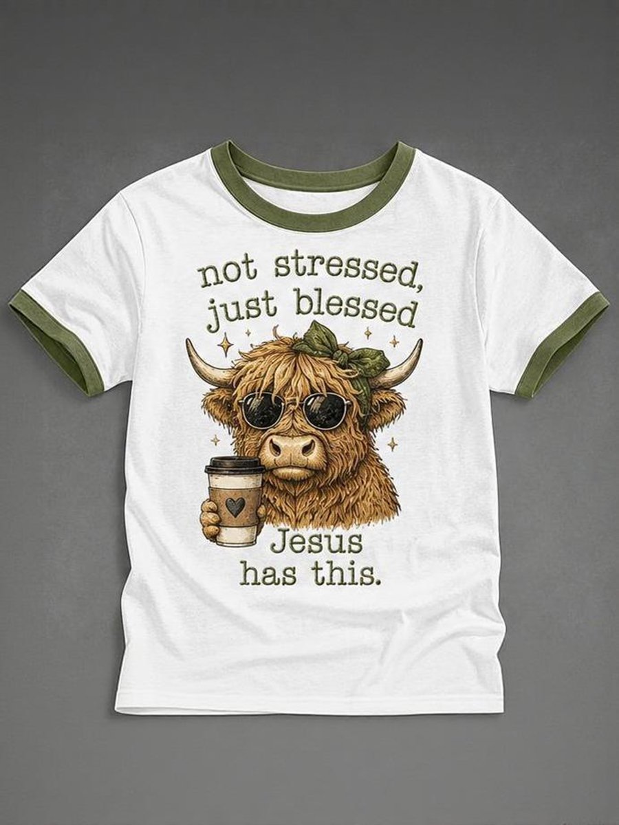 Women's 'not stressed,just blessed Jesus has this.' Printed Casual T-Shirt