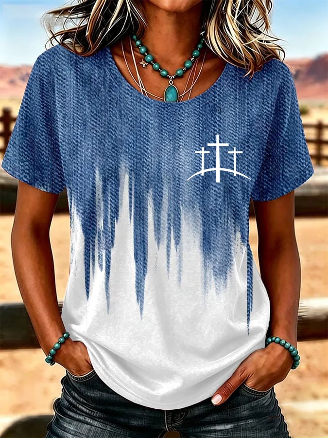 Damen T-Shirt mit Western-Glaubensdruck, Freizeit
