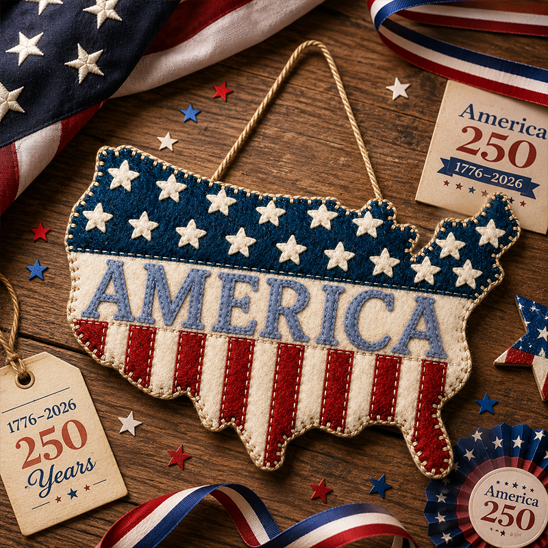"250e Anniversaire de la Fondation des États-Unis" Ornement suspendu carte américaine faite à la main — Kit de loisirs créatifs en tissu sur le thème patriotique (édition commémorative 1776–2026)