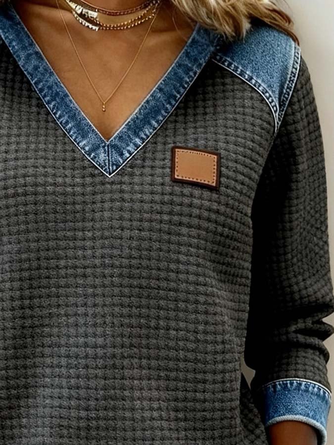 Damen Lässiges Color-Block Pullover Sweatshirt