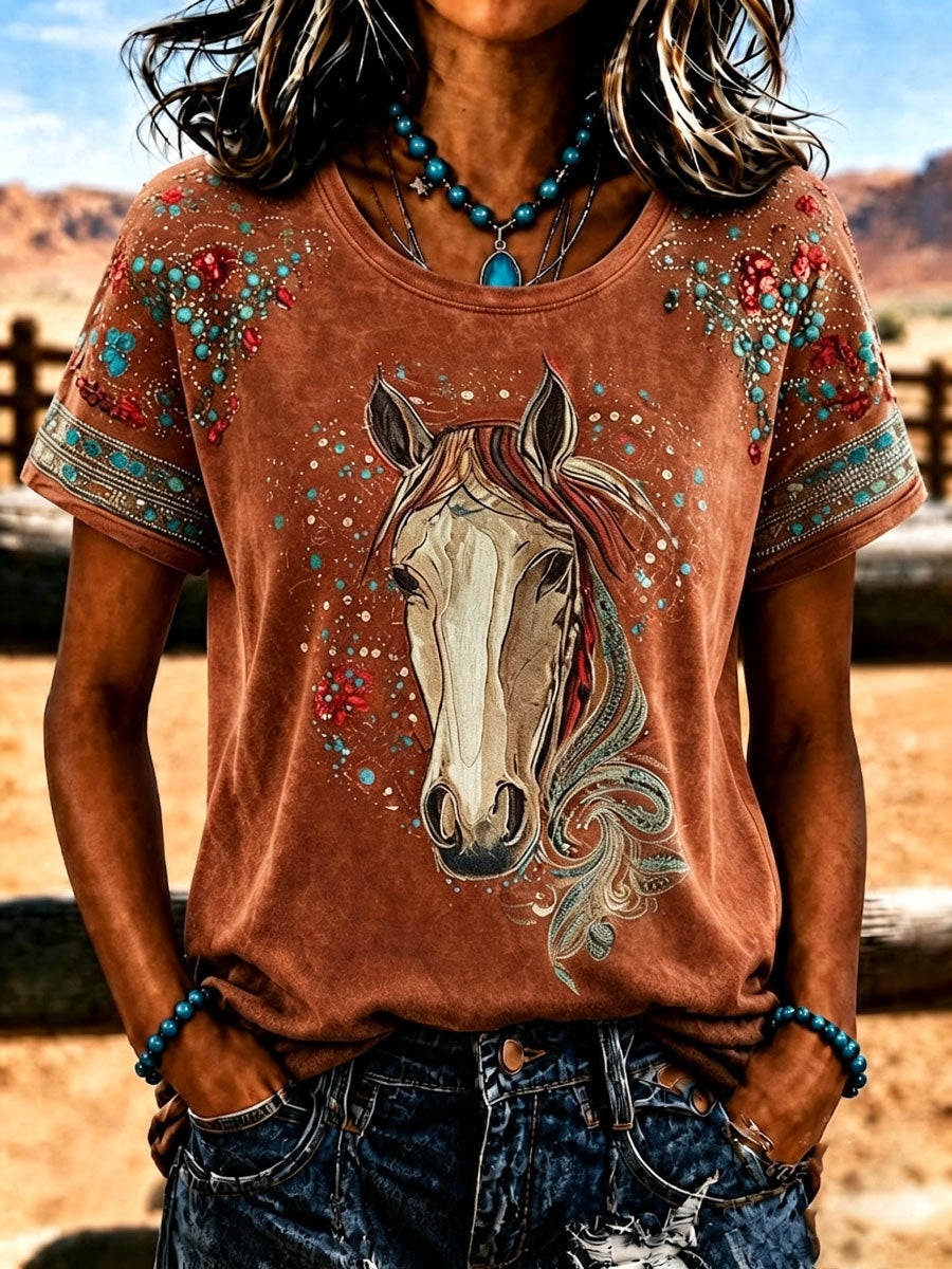 Damen-T-Shirt im Retro-Western-Stil mit Aufdruck