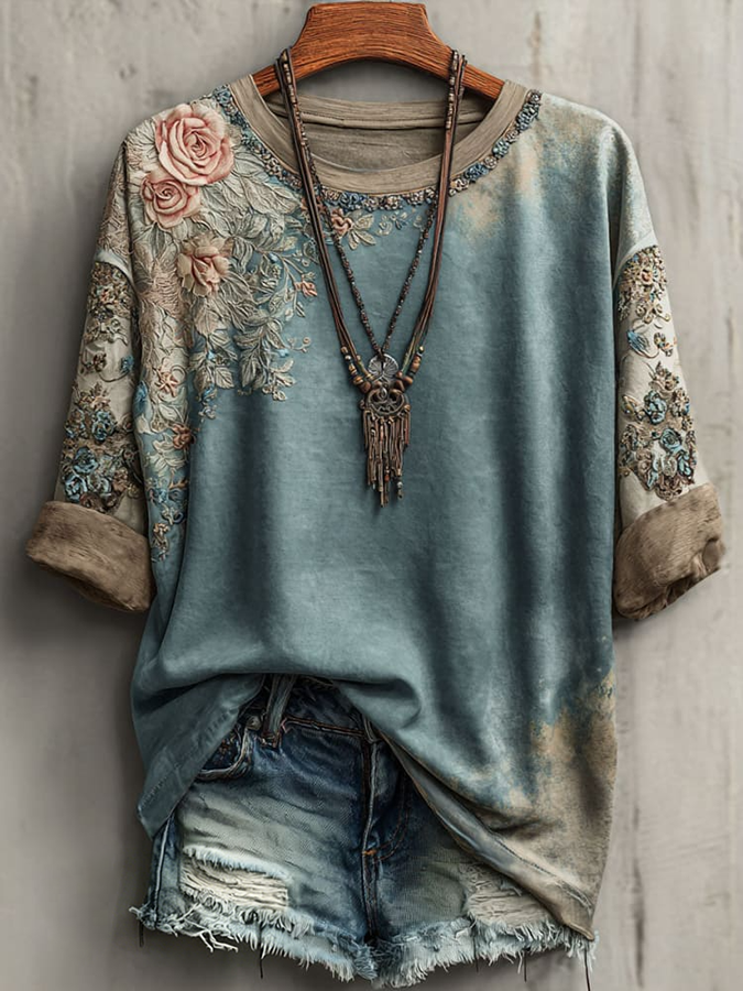 Women's Vintage Printed Casual Short Sleeve T-Shirt